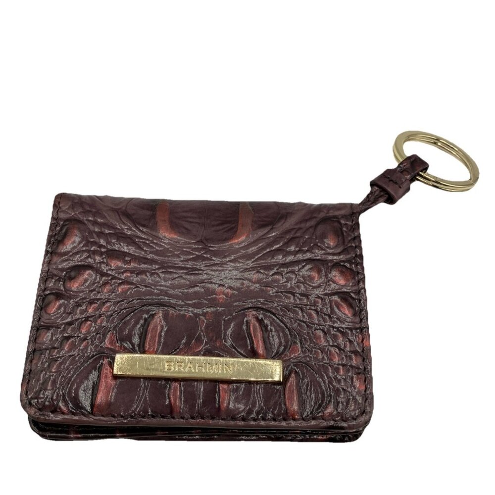 Brahmin Ady or Cordelia wallet in croc-embossed leather Fig Key Ring Credit Card